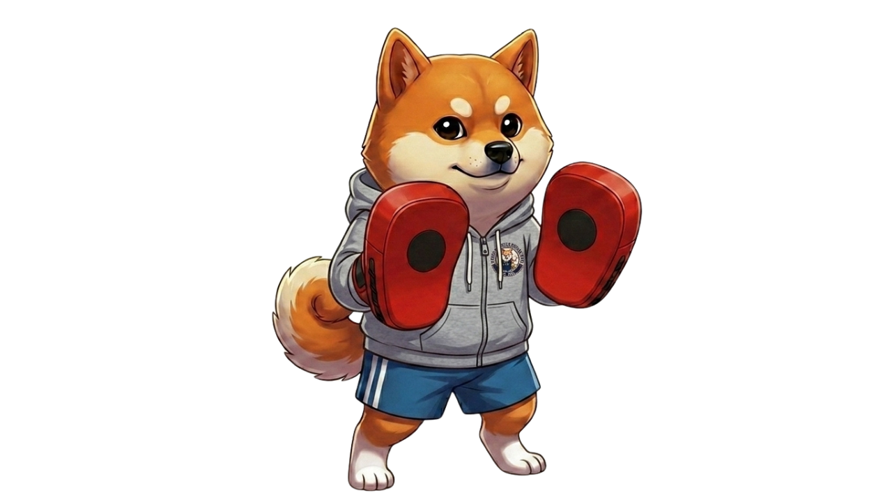 ミットを構えた柴犬トレーナー